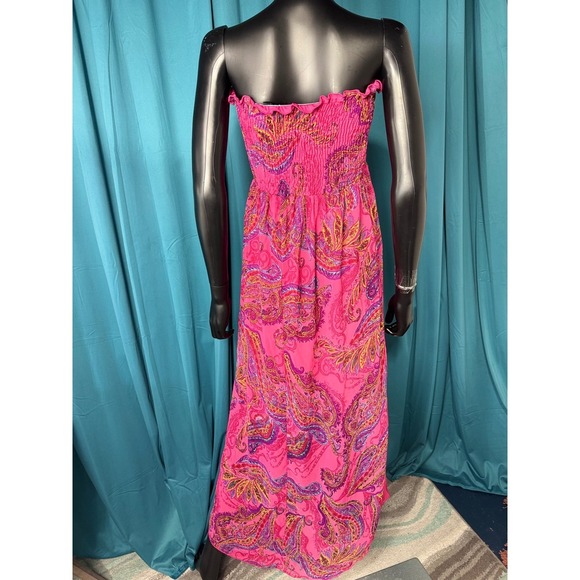 Snap Pink Paisley Strapless Dress High Low Hem Maxi Dress Summer Beach Cover LUp - Picture 4 of 10